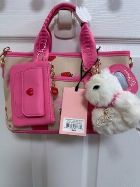 NWT Juicy Couture Strawberry Festival Bag in Sandstone with Charms & Coin Purse